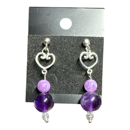 Silver Earrings Heart Purple Stone Studs