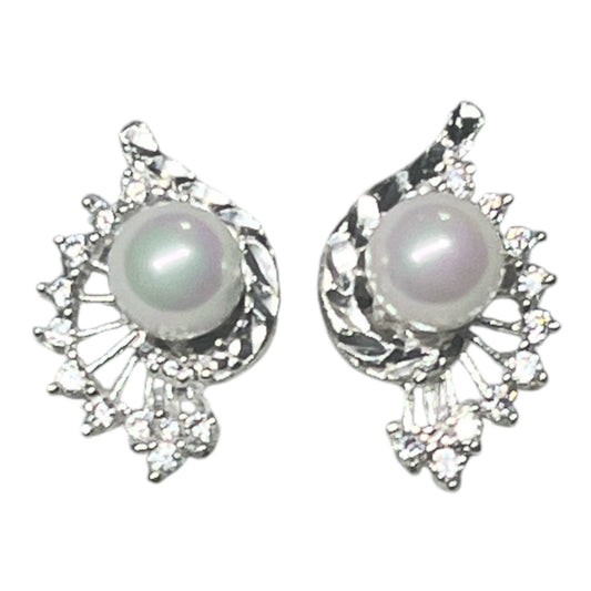 Silver Earrings Pearl Wings Studs