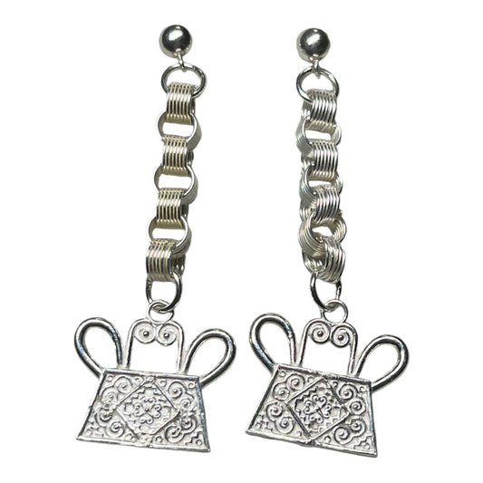 Silver Earrings Pya Elephant Print Dangling Studs