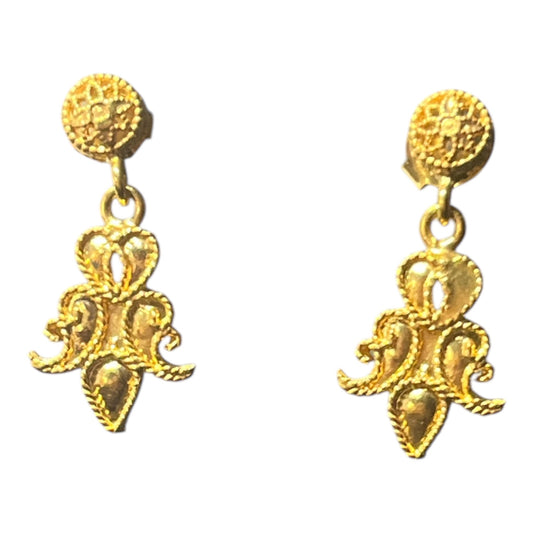 Silver Earrings 24K Gold Dangling Flowers Studs