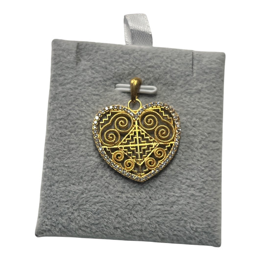 Silver Pendant 24K Gold Elephant Print Heart