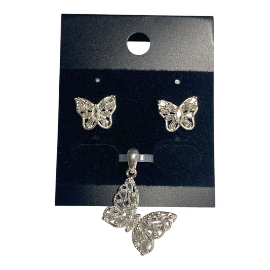 Silver Set Earrings Studs And Pendant Butterfly