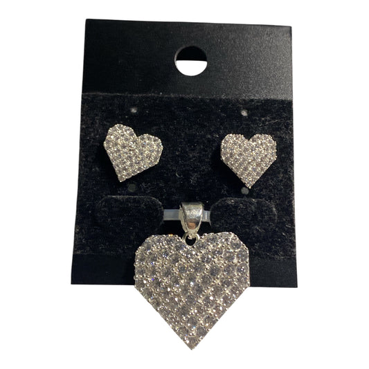 Silver Set Earrings Studs And Pendant Hearts