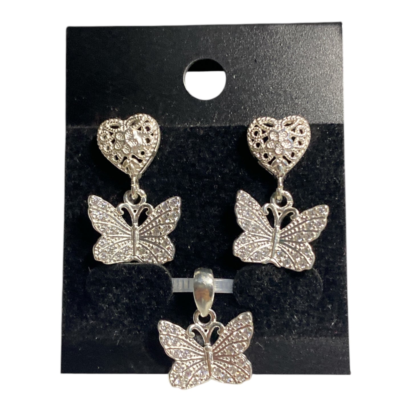 Silver Set Earrings Studs And Pendant Butterfly’s